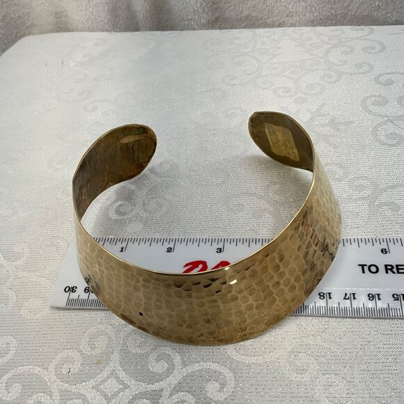 Hammered Brass Metal Choker Collar Necklace Open Back Adjustable Fit - Picture 4 of 5